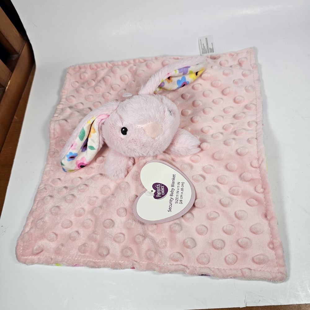 Parents Choice Walmart Pink Bunny Floral Flower Minky Dot Lovey Security Blanket